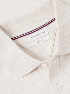 beige fluid cotton long sleeve polo shirt for men tommy hilfiger