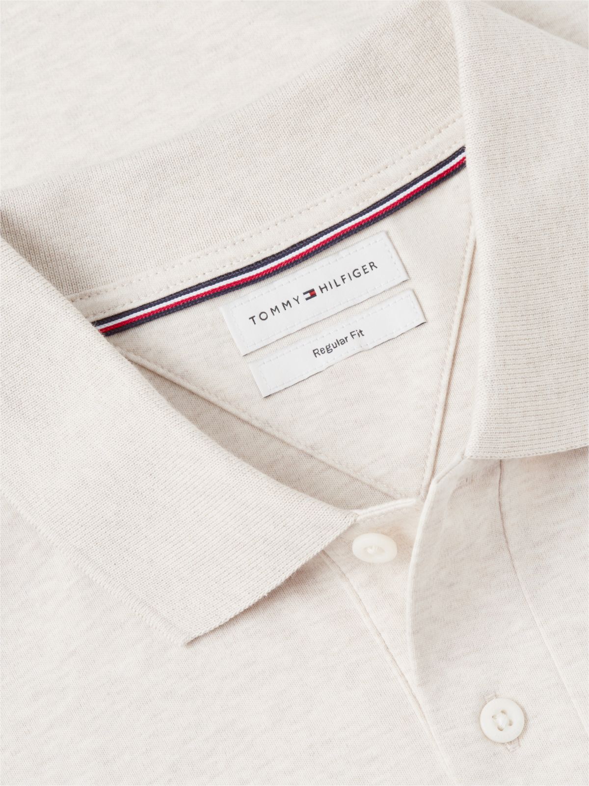 Fluid Cotton Long Sleeve Polo Shirt — Beige