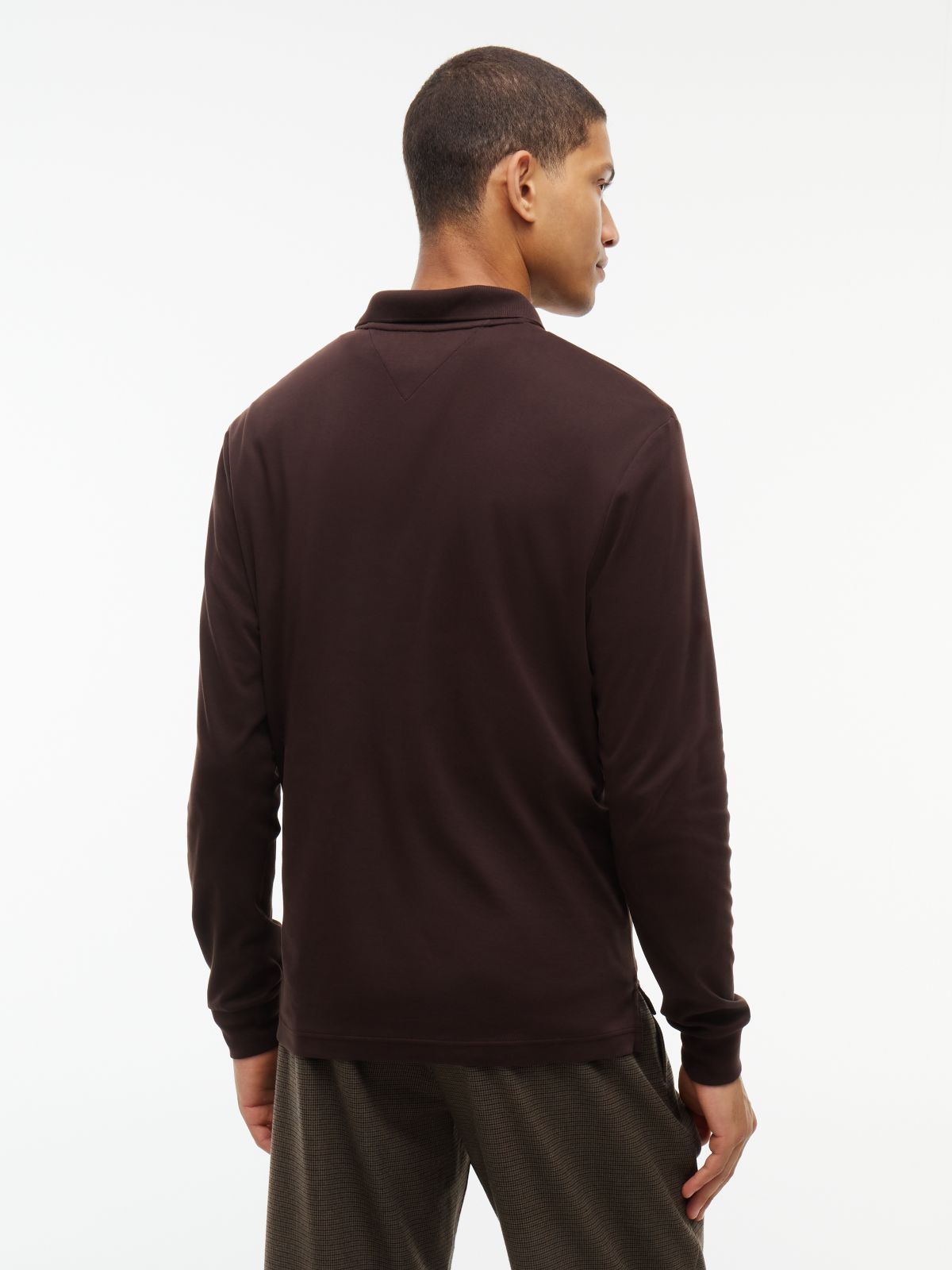 Fluid Cotton Long Sleeve Polo Shirt — Brown