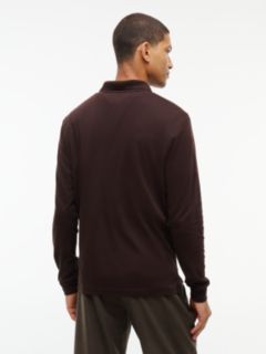 Fluid Cotton Long Sleeve Polo Shirt — Brown 4