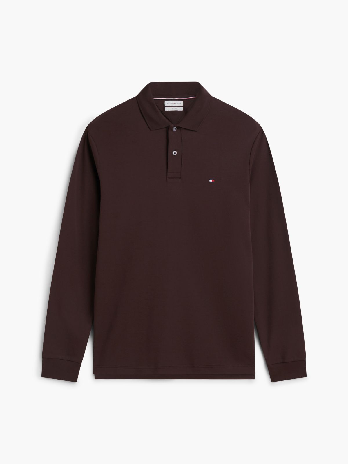 Fluid Cotton Long Sleeve Polo Shirt — Brown