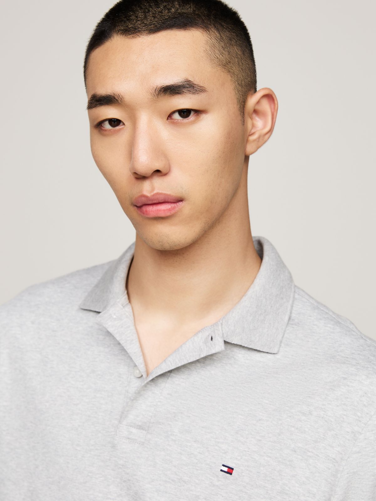 Fluid Cotton Long Sleeve Polo Shirt — Grey