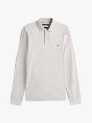 grau regular fit langarm-poloshirt aus für herren - tommy hilfiger