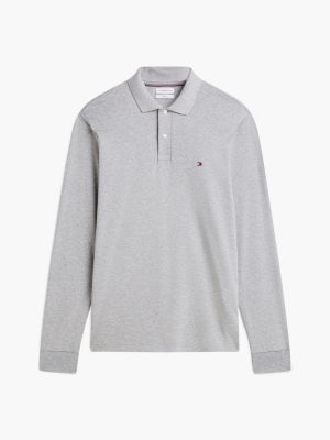 grijs soepele katoenen polo met lange mouwen voor heren - tommy hilfiger