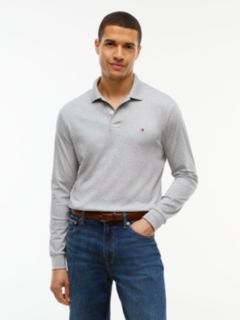 Fluid Cotton Long Sleeve Polo Shirt — Grey 1
