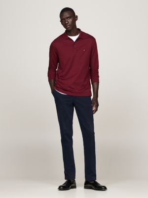 polo coupe standard à manches longues violet pour hommes tommy hilfiger