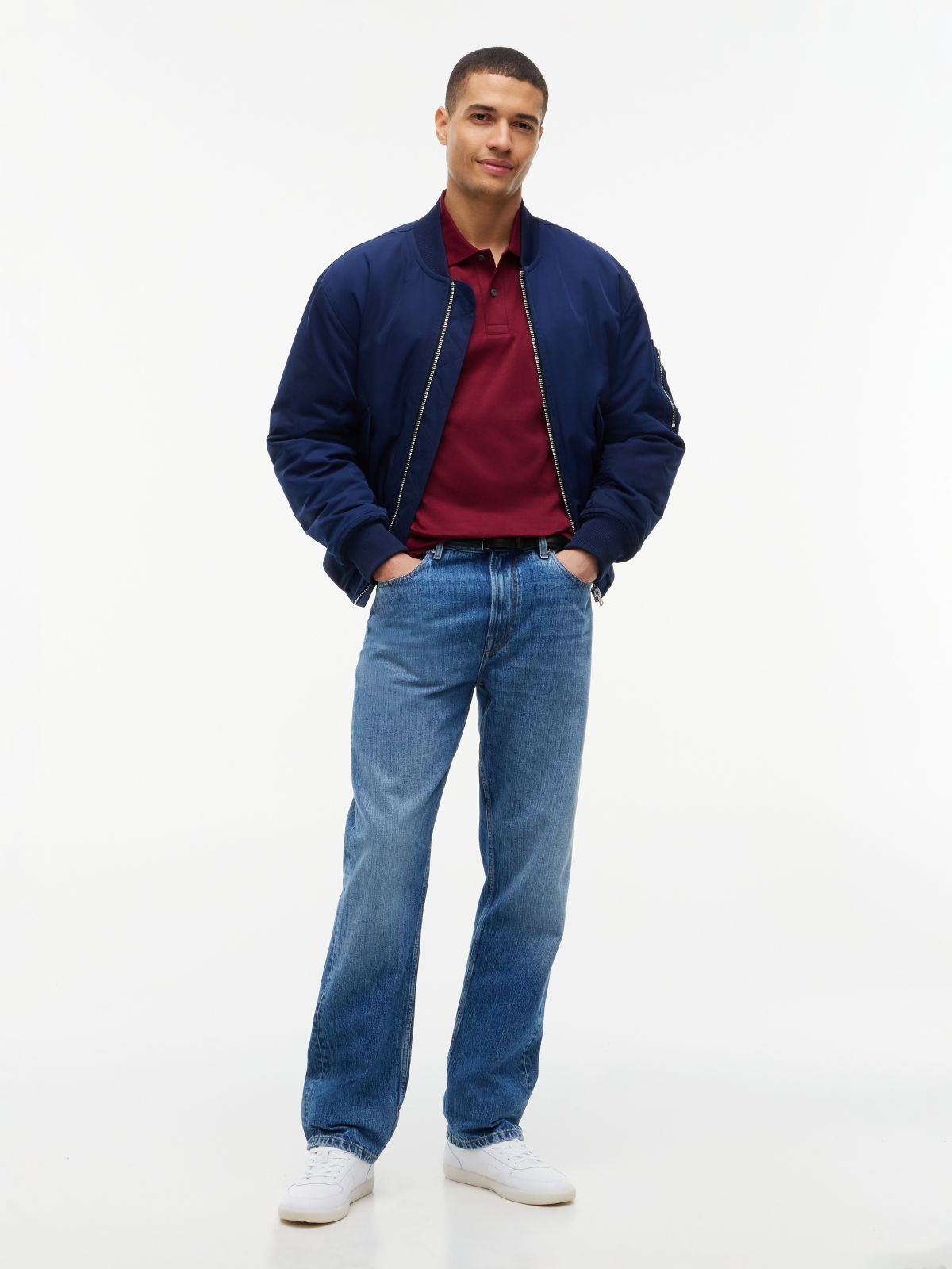 Fluid Cotton Long Sleeve Polo Shirt — Purple