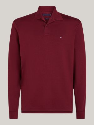 polo coupe standard à manches longues violet pour hommes tommy hilfiger