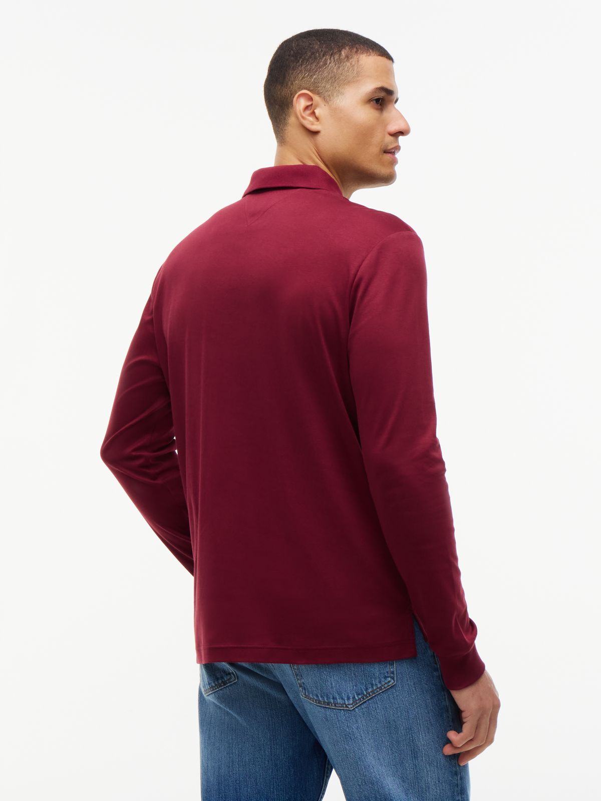 Fluid Cotton Long Sleeve Polo Shirt — Purple