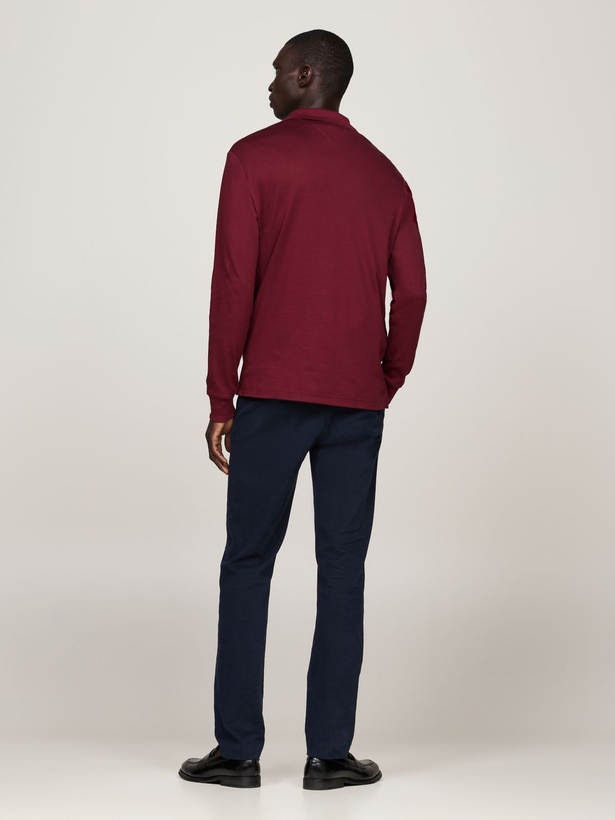 Fluid Cotton Long Sleeve Polo Shirt — Purple
