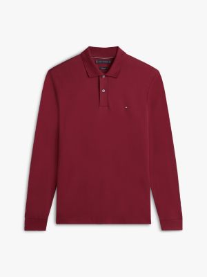 purple fluid cotton long sleeve polo shirt for men tommy hilfiger