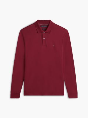 purple fluid cotton long sleeve polo shirt for men tommy hilfiger