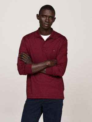 polo coupe standard à manches longues violet pour hommes tommy hilfiger