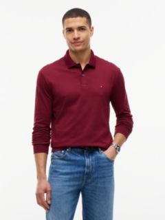 Fluid Cotton Long Sleeve Polo Shirt — Purple 1