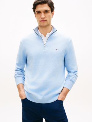 blue flag embroidery quarter-zip jumper for men tommy hilfiger