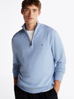 Quarter Zip Mock Turtleneck Jumper Blue Tommy Hilfiger