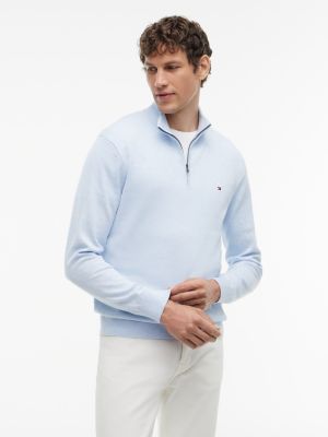 blue quarter-zip mock neck jumper for men tommy hilfiger