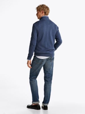 blauw trui met 1/4-rits en geborduurde vlag voor heren - tommy hilfiger