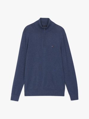 blue quarter-zip mock turtleneck jumper for men tommy hilfiger