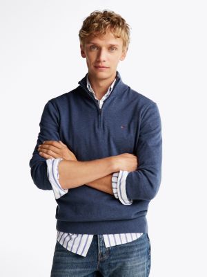 blue quarter-zip mock turtleneck jumper for men tommy hilfiger