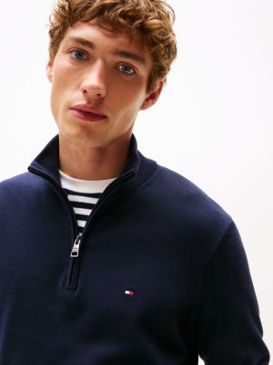 blue quarter-zip mock turtleneck jumper for men tommy hilfiger