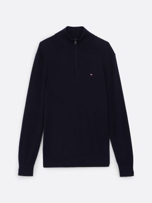 blue quarter-zip mock turtleneck jumper for men tommy hilfiger