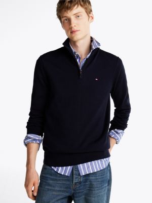 blue quarter-zip mock turtleneck jumper for men tommy hilfiger