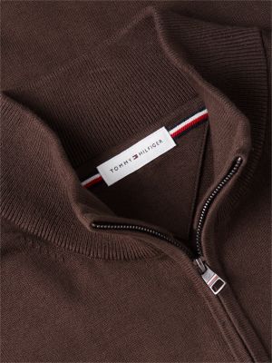 pull zippé à col cheminée marron pour hommes tommy hilfiger