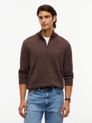 pull zippé à col cheminée brown pour hommes tommy hilfiger