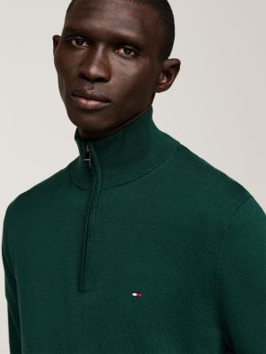 Quarter-Zip Mock Turtleneck Jumper | Green | Tommy Hilfiger