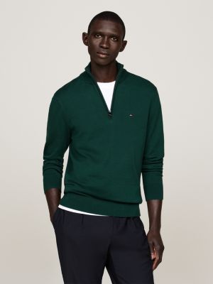 green quarter-zip mock turtleneck jumper for men tommy hilfiger