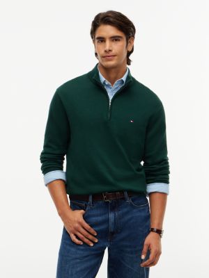 green quarter-zip mock neck jumper for men tommy hilfiger