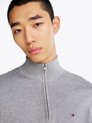 pull à col cheminée zippé gris pour hommes tommy hilfiger