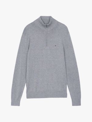 grey quarter-zip mock turtleneck jumper for men tommy hilfiger