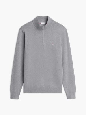 grey quarter-zip mock neck jumper for men tommy hilfiger