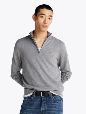 pull à col cheminée zippé gris pour hommes tommy hilfiger