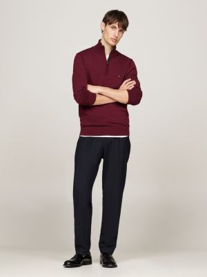 pull zippé à drapeau brodé violet pour hommes tommy hilfiger