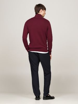 pull zippé à drapeau brodé violet pour hommes tommy hilfiger