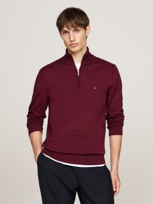 pullover a lupetto con mezza zip viola da uomini tommy hilfiger