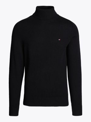 black pure wool roll neck jumper for men tommy hilfiger