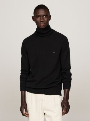 black pure wool roll neck jumper for men tommy hilfiger