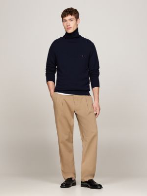 blue pure wool roll neck jumper for men tommy hilfiger