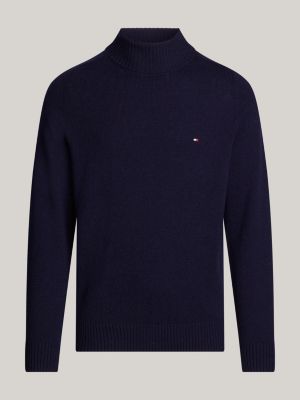 blue pure wool roll neck jumper for men tommy hilfiger