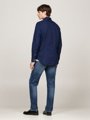 chemise ajustée smart casual en dobby bleu pour hommes tommy hilfiger
