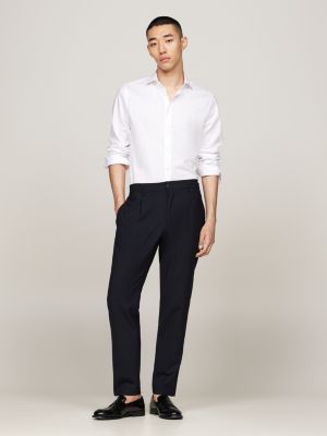 chemise ajustée smart casual en dobby blanc pour hommes tommy hilfiger