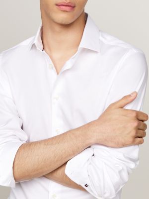 chemise ajustée smart casual en dobby blanc pour hommes tommy hilfiger