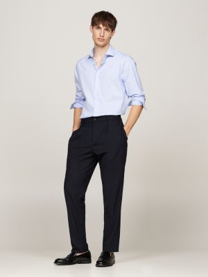 blauw smart casual slim fit overhemd met strepen voor heren - tommy hilfiger