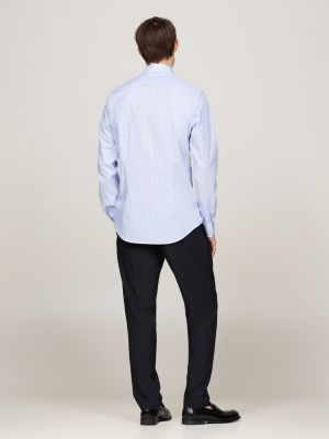 blauw smart casual slim fit overhemd met strepen voor heren - tommy hilfiger