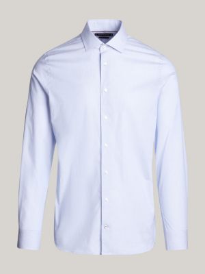 blauw smart casual slim fit overhemd met strepen voor heren - tommy hilfiger