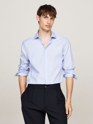 blauw smart casual slim fit overhemd met strepen voor heren - tommy hilfiger